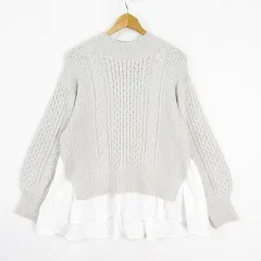 インデックス INDEX ニット セーター 長袖 レイヤード風 L ライトベージュ ケーブル編み kz13719