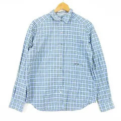 マドモアゼルノンノン mademoiselle NON NON シャツ 長袖 綿 L ライトブルー チェック kz13750
