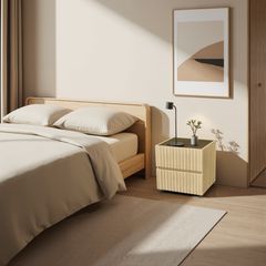  【新作】チェスト サイドテーブル キャビネット ルーバーデザイン 縦格子  オーク 収納 引き出し リビング インテリア 家具 北欧 モダン 和風 おしゃれ スタッキング   