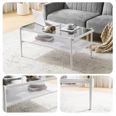 「数量限定セール」 収納付きセンターテーブル ローテーブル センターテーブル ガラステーブル 二段収納 強化ガラス  おしゃれ リビング 一人暮らし スチール脚 ガラス天板 幅90㎝   