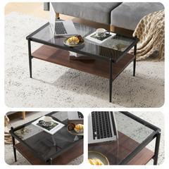  収納付きセンターテーブル ローテーブル センターテーブル ガラステーブル 二段収納 強化ガラス  おしゃれ リビング 一人暮らし ガラス天板　スチール脚   