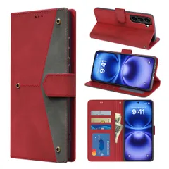 【即日発送】スマホケース s22 ギャラクシー 全面保護 耐衝撃 スタンド機能 高級レザー マグネット内蔵 カバー SCG13 / かわいい SC-51C カード収納 財布型 おしゃれ バイカラー 手帳型 ケース (レッド) S22 Galaxy