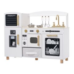 「数量限定セール」 おままごと キッチン 絵描きキッチン 付属品 木製 台所 調理器具付き 知育玩具 コンロ 冷蔵庫 製氷機 電子レンジ  家事 おもちゃ キッズ ベビー 誕生日 プレゼント【ホワイト】   