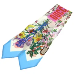 GUCCI (グッチ) 100周年記念 フラワー 花柄 シルクツイル ネックボウ スカーフ ホワイト レディース 678992