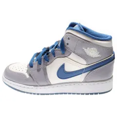 NIKE (ナイキ) AIR JORDAN 1 MID GS TRUE BLUE エアジョーダン1 トゥルーブルー ミッドカットスニーカー レディース ホワイト/グレー/ブルー US5Y/23.5cm DQ8423-014