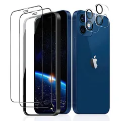 【即日発送】【4枚入り】iPhone 12 mini 用 強化ガラスフィルム (2枚)＋レンズフィルム (2枚) 飛散防止/硬度9H/気泡ゼロ/貼りミスゼロ/高透過率 全面保護フィルム ガイド枠付き (5.4インチ)