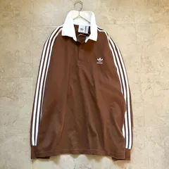 アディダス オリジナルス ラグビー ポロシャツ 茶 ブラウン 2XL 新品タグ付き 長袖 コットン100％ トレフォイル スリーストライプ  ユニセックス