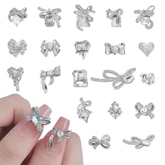 Chisafly ネイルパーツ リボン ストーン 蝶結び ラインストーン 大きめ 小さめ キラキラ パーツ 立体 シルバー ネイルアート ミックス 3D 20個セット（クリア） 1