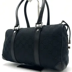 美品 GUCCI グッチ ミニボストンバッグ GGキャンバス ハンド トート 肩掛け シルバー金具 レザー ブラック メンズ レディース ユニセックス
