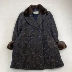 FENDI　チェスターコート　ツイード　ファー付き　くるみボタン　40 L相当　ブラック　キャメルのサムネイル