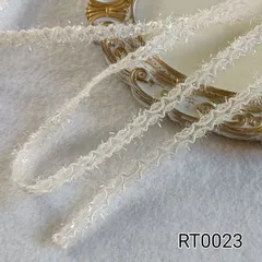 レースブレード★リボン★ポリエステル★ウェーブ★ホワイト×ホワイト★ふわふわキラキラ★12mm幅★2m〈RT0023〉　ドール服　ラッピング　デコ　スクラップブッキング　コラージュ