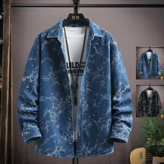 メンズ カジュアルシャツ 長袖シャツ デニムシャツ ダンガリーシャツ 総柄 秋物 夏物