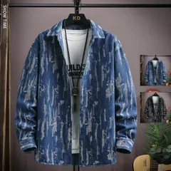 メンズ カジュアルシャツ 長袖シャツ デニムシャツ ダンガリーシャツ 総柄 秋物 夏物