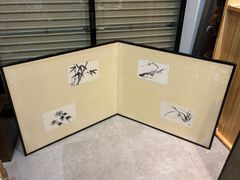 木製フレームの抽象模様パーテーション(生地 麻) - メルカリ