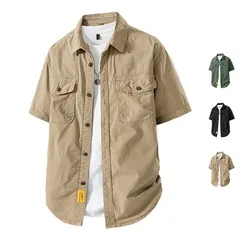 半袖シャツ メンズ ミリタリーシャツ ワークシャツ カジュアルシャツ 開襟シャツ 綿 通気 お兄系 2025 夏物