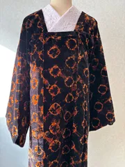 輪奈ビロードコート　絞り道行　茶系　裄65