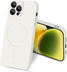 【簡易包装・未使用品】マグセーフ対応 iPhone13ProMax シリコンケース オフホワイト■MagSafe対応 ストラップホールあり