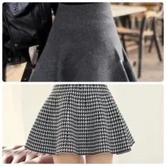 フレアスカート グレーと白黒ハウンドトゥース柄
