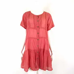 INNOCENTE イノセント チュニック ブラウス ティアード シアー シフォン ドット柄 水玉 レース 刺繍 切替 コットン 半袖 M-L ピンク