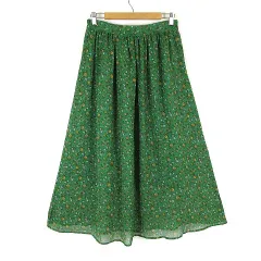 アースミュージック&エコロジー EARTH MUSIC & ECOLOGY スカート レトロ フラワー 楊柳 シフォン シアー フレア リバティ 小花柄 ロング マキシ M 緑 グリーン マルチカラー