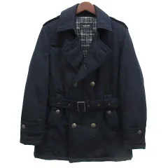 バーバリーブラックレーベル BURBERRY BLACK LABEL ナポレオン ウール ダウン コート ジャケット 裏地チェック ホース メタル釦 ネイビー 紺 M