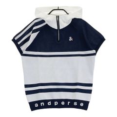 サイズ：M AND PER SE アンパスィ 2024年モデル フード付 半袖 ニットセーター ボーダー柄 ネイビー系 [240101582403] ゴルフウェア レディース ストスト
