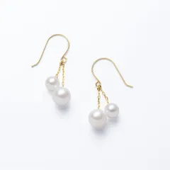 【旧型の金具のためちょとお得】K18YGあこや真珠6-6.5mm ×4.5-5mm デュオ フックピアス