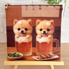 両面パネル フラットポーチ 犬 ポメラニアン ビール - メルカリ
