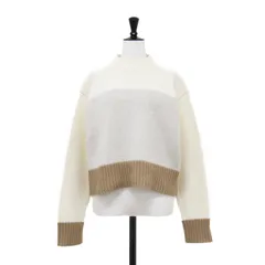 Theory セオリー ニット オフホワイト ベージュ サイズ:S | 24秋冬 カラーブロック ニット | FELTED WOOL COLOR BLOCK | ショート丈 ハイネック ワイド ウール カシミヤ | トップス セーター【レディース】【中古】