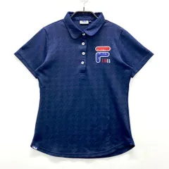 サイズ：M FILA GOLF フィラゴルフ ML4HL541 半袖ポロシャツ 千鳥 総柄 ネイビー系 [240101560145] ゴルフウェア レディース ストスト