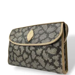 イヴサンローラン ポーチ 茶 総柄 YSLロゴ セカンドバッグ PVC s48 クラッチバッグ YVES SAINT LAURENT レザー 本革 ゴールド金具 ロゴプレート ブラウン ベージュ ヴィンテージ