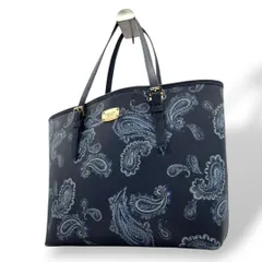 マイケルコース　トートバッグ　紺　ペイズリー柄　ワンショルダー　レザー　T7　ハンドバッグ　MICHAEL KORS　A4収納　本革　肩掛け可　肩かけ可　ゴールド金具　ロゴプレート　ネイビー