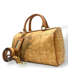 プリマクラッセ ボストンバッグ 茶 ブラウン 地図柄 世界地図 2way ショルダーバッグ ハンドバッグ トートバッグ 斜め掛け可 PVC ロゴタグ s50 PRIMA CLASSE