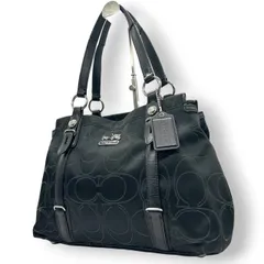 【美品】COACH コーチ トートバッグ ハンドバッグ ワンショルダー オプアート シグネチャー ナイロン レザー ブラック 黒 A4収納可 レディース 通勤通学 ビジネス デイリーユース シルバー金具 エレガント 定番人気 自立可 F15402 s96