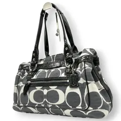 コーチ ハンドバッグ ワンショルダー オプアート シグネチャー キャンバス パテントレザー グレー ブラック レディース 肩掛け 通勤 通学 カジュアル スタイリッシュ モノトーン デザイン性 人気モデル COACH 13290 s82