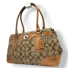 コーチ ハンプトンズ シグネチャー キャリーオール トートバッグ ハンドバッグ K0771-11589 キャンバス レザー ブラウン A4収納可 ターンロック レディース 通勤通学 ビジネス ワンショルダー 自立可 クラシック 定番人気モデル s39