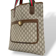 GUCCI グッチ シェリーライン GGプラス トートバッグ ビンテージ オールドグッチ PVC レザー 伝統ウェブデザイン 縦型トート d7
