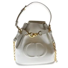 Christian Dior (クリスチャンディオール) CDロゴ ハンドバッグ チェーンバッグ 巾着ショルダーバッグ ミディアム ホワイト×ゴールド レザー M2271UBHA