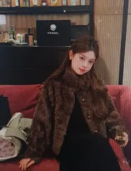 (海外配送)ブラウン/グレー ファー ジャケット