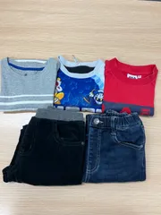 子ども服5着セット / Tシャツ2枚・長袖Tシャツ1枚・ジーンズ1着・コーデュロイパンツ1着 / ユニクロ、FILA、カービィ、西松屋