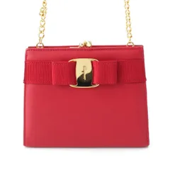 サルヴァトーレフェラガモ ヴァラ リボン ミニ チェーン ショルダーバッグ 鞄 ポーチ ガマロ レッド【中古】