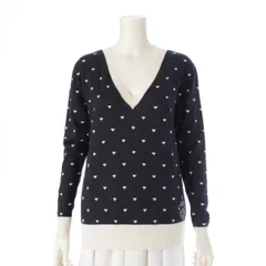 エルメス カシミヤ シルク ハート柄 Vネック ニット 長袖 セーター トップス ブラック ホワイト 34【中古】