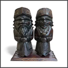 ◆ニポポ◆アイヌ 民芸品 木彫り置物 ニポポ人形 大型 全長45cm ペア 中古 札幌