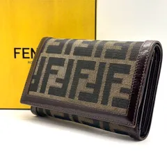 【品よく映えるロゴ美】　FENDI フェンディ　二つ折り財布 ズッカ柄 FF キャンバス モノグラム レザー　ブラウン
