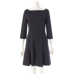 フォクシー ニューヨーク スクエアネック フレア 七分袖 ワンピース ドレス 39843 ダークネイビー 38【中古】