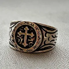 新品【 シルバーリング 】重厚 クロス シルバー アクセサリー 指輪 メンズ 男性 ビンテージ ヴィンテージ リング S925刻印 フリーサイズ サイズ自由 プレゼント 贈り物 記念日 カジュアル アメカジ ごつめ Silver Plated 【残りわずか！】