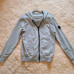 ストーンアイランド グレー コットン フードジップアップ