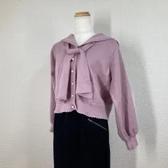 【アクシーズファム】ニット　M　ピンク　セーラーカラー フェミニン Y2K　フェアリーグランジ　森ガール　フリル　レースアップ