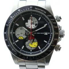 ジャムホームメイド JAM HOME MADE ディズニー DISNEY コラボ 腕時計 ウォッチ クォーツ ロゴ クロノグラフ カレンダー付き デイト ミッキーマウス 黒文字盤 シルバー色 ■GY18 /MQ