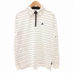 アディダス adidas ハーフジップポロシャツ 長袖 ゴルフウエア 万国タグ ボーダー ロゴ刺繍 L 黒 ブラック 白 ホワイト /GV